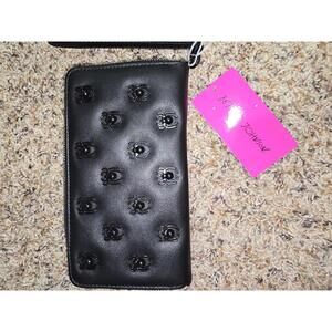 Betsey Johnson‎ Black Leather Wallet with Spider Stud Embellishments